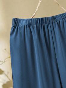EMERY ROSE 2 pezzi/set, taglie comode, completo casual composto da top a maniche corte a girocollo monocromatico e pantaloni lunghi con vita elasticizzata