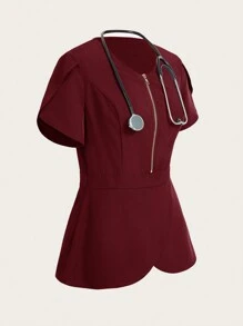 TaskEZ Burgundy Red Short-Sleeved Top And Pants Scrub Uniform Sets