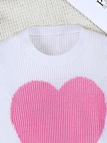 Girls Casual Heart Pattern Sweater And Loose Fit Shorts Outfit,White And Pink,Autumn,Cute,School New Design Back To School Outfit,Party Daily Wear Set - White - View 3