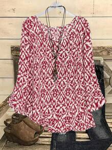 EMERY ROSE Plus Size All-Over Print Casual Round Neck Long Sleeve Shirt For New Year Clothes