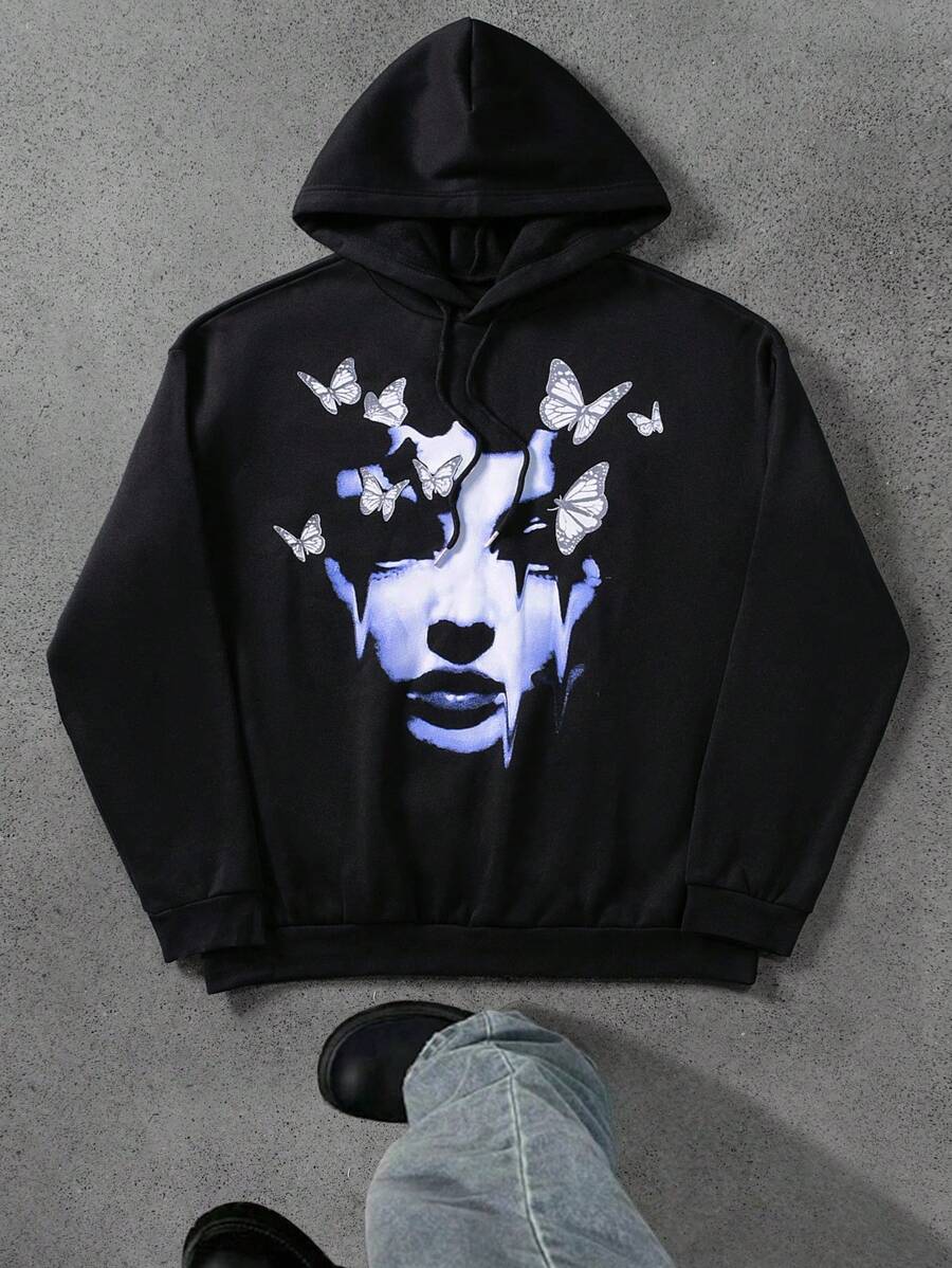 Manfinity EMRG 秋冬季男士蝴蝶印花连帽运动衫