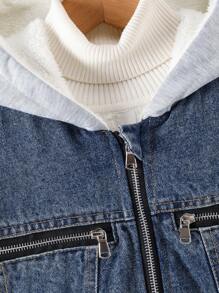 SHEIN 1 chiếc áo khoác denim đi làm tối giản lót nhiệt ấm áp thường ngày cho bé trai tuổi mới lớn - Rửa nhẹ - Xem 6