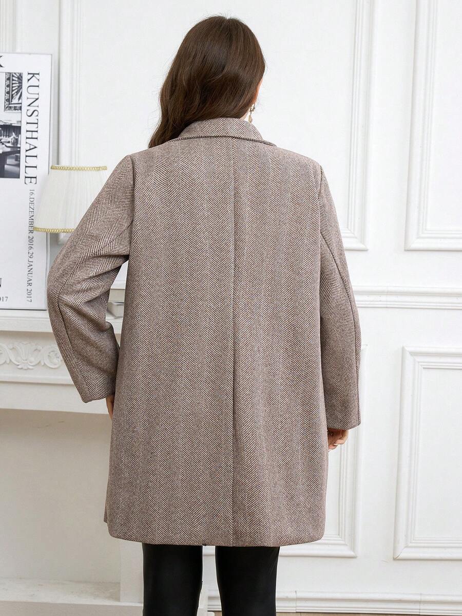 SHEIN Clasi Plus Size Women Herringbone Pattern Shawl Collar Double