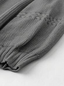 SHEIN LUNE 大码纯色圆领休闲套头长袖针织毛衣，秋冬款 - 深灰色 - 查看 3