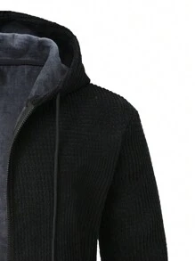 Manfinity Homme 男士休闲纯色保暖内衬连帽夹克，秋冬 - 黑色 - 查看 5