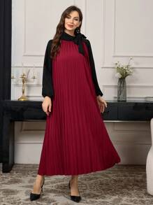 Mulvari Đầm dài thanh lịch bằng vải nhung kẻ xếp li màu đỏ tía dành cho nữ - Đỏ - Xem 3