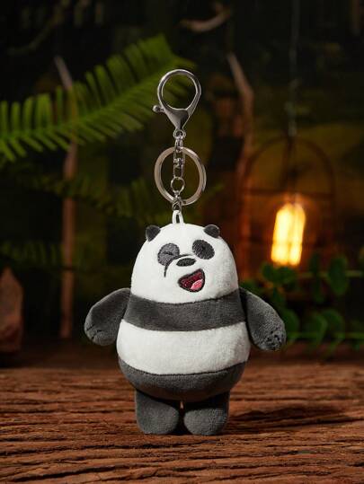 We Bare Bears X SHEIN 카툰 흑백 곰 플러시 스트레치 부드러운 키체인 가방 액세서리