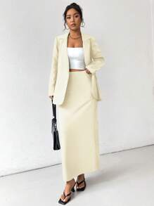 Chiquease Women's French Retro Casual Classic Grey Solid Minimalist Commuter Suit Skirt Set, Spring And Autumn - Apricot - View 5