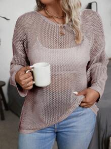 Calvaya Plus Minimalist Hollow Beaded Decor Pullover Sweater Knit Pullover Fall Winter - Dusty Purple - View 5