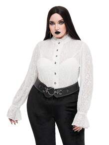 Whyspr Goth Punk Lace Elegant Retro Romantic Shirt With Gothic Punk Style, White - White - View 7