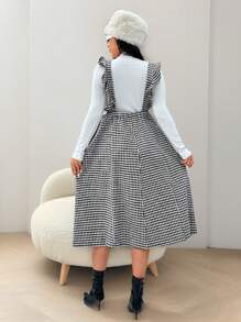 Celure Vestido de peto elegante de talla grande para mujer con estampado de pata de gallo y contraste de color