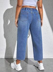 SHEIN CURVE+ Plus Size Fashionable Tapered Jeans Without Elasticity - Blue - View 2