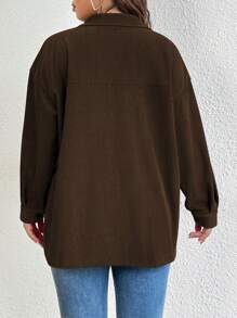 SHEIN LUNE Áo khoác thường ngày tay dài cài nút trơn phía trước cỡ lớn thiết kế túi - Cà phê nâu - Xem 2