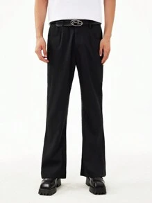 Manfinity Roghcode 男士纯色口袋简约直筒裤，休闲日常穿着纯色长款度假休闲裤黑色裤子，适合老公、男朋友的礼物 - 黑色 - 查看 6