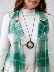 Calvaya Plus Size Plaid Sleeveless Casual Blazer Jacket For Autumn
