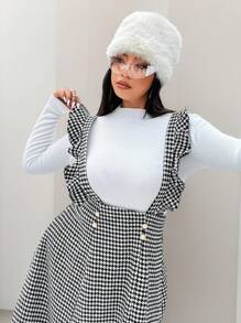 Celure Vestido de peto elegante de talla grande para mujer con estampado de pata de gallo y contraste de color