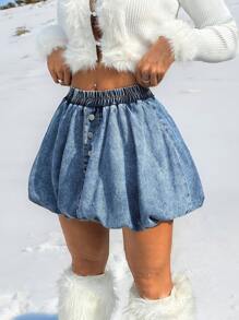 K-Vae Women's Sexy Mini Blue Floral Denim Skirt, Street Style