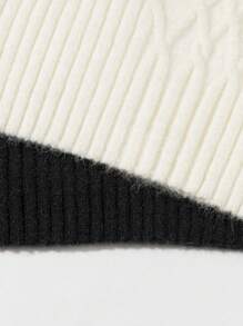 Zolique 2 件套女士休闲纯色 V 领罗纹针织毛衣和背心 - 黑與白 - 查看 5