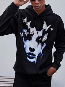 Manfinity EMRG 秋冬季男士蝴蝶印花连帽运动衫