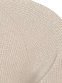 Manfinity Homme Men's Casual Solid Color Waffle Raglan Half-Button T-Shirt, Spring And Autumn, For Fall, Long Sleeve Top - Apricot - View 4