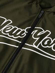 Manfinity Roghcode Men's Letter Print Pockets Hooded Zipper Up Long Sleeve Jacket - Army Green - View 6