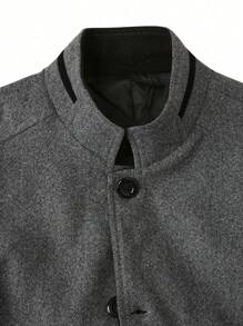 Manfinity Homme 男士纯色前扣口袋长袖大衣，适合秋冬季