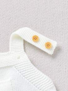 Baby Boy Light Green Fashionable Casual Minimalist Knitted Jumpsuit With Bib Overalls - White - View 3