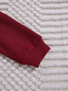 SHEIN 3-Piece Set: Baby Burgundy Cute Bear Graphic Long Sleeve Hoodie, Pants And Fleece Vest, Unisex - Burgundy - View 4