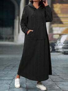 SHEIN LUNE 大码女式圣诞针织黑色常规休闲靴和长袖连帽运动衫，秋冬 - 黑色 - 查看 1