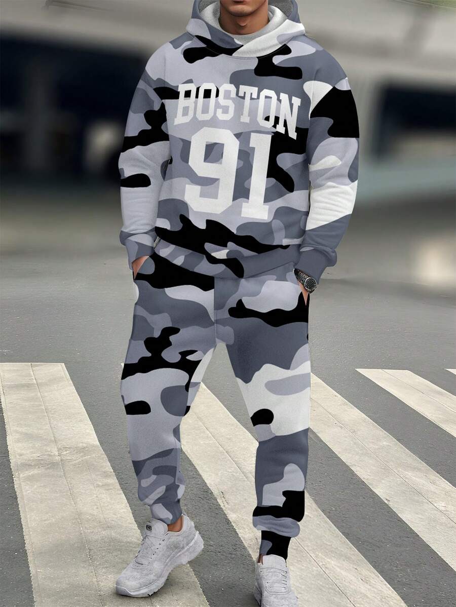 Teen Boys' Casual Minimalist Letter & Number 91 Print Loose Fit Hoodie