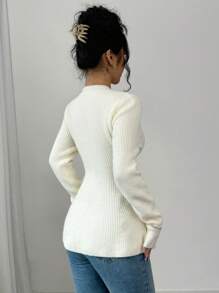 SHEIN Unity 2024 Autumn And Winter New Round Neck Long Sleeve Women's Sweater, Knit Pullover Fall - Apricot - View 2