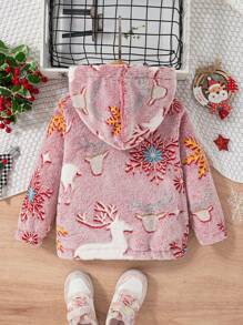 SHEIN Young Girl Fluffy Embroidered Warm Snap Button Cardigan Jacket, Autumn/Winter - Red - View 2