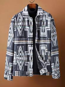 Manfinity Homme Men's Casual Geometric Print Woolen Jacket - Multicolor - View 1