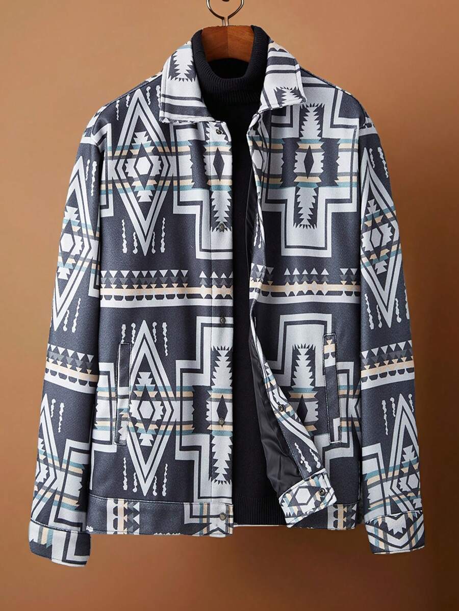 Manfinity Homme Men's Casual Geometric Print Woolen Jacket - Multicolor - View 1