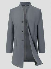 OTTIMOZO Men's Solid Color Front Button Long Sleeve Pocket Simple Jacket, Casual Daily Wear - Dark Grey - View 1