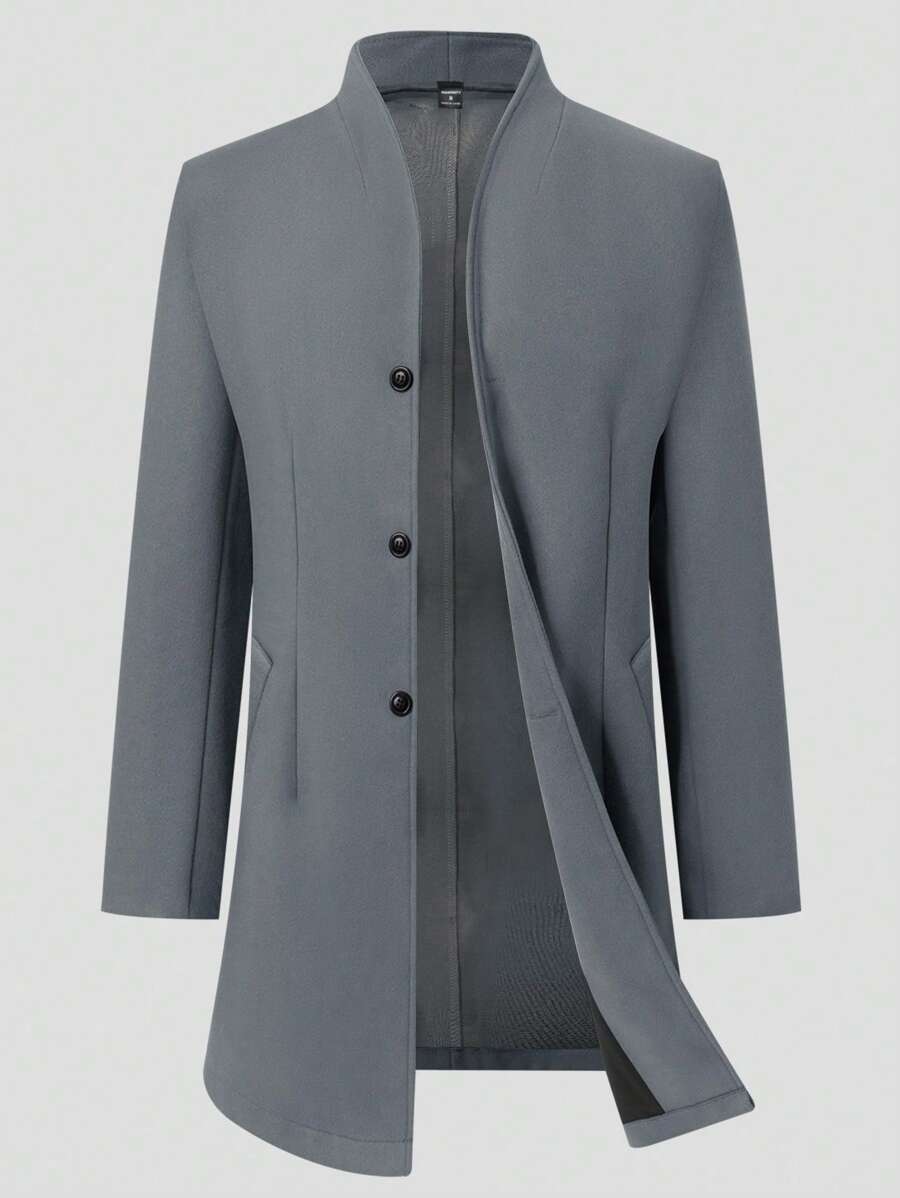 OTTIMOZO Men's Solid Color Front Button Long Sleeve Pocket Simple Jacket, Casual Daily Wear - Dark Grey - View 1