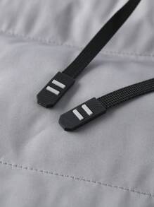 Manfinity Homme Men Flap Pocket Drawstring Hooded Padded Coat, For Fall Winter - Grey - View 7