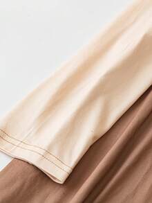 SHEIN Clasi 秋季大码优雅花卉印花拼色休闲连衣裙 - 黑與白 - 查看 3