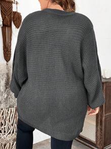 Calvaya Plus Size Solid Color Crew Neck Casual Pullover Long Sleeve Sweater, For Winter Knit Pullover Fall Outfit - Dark Grey - View 2