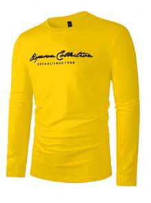 Manfinity Homme Men's Casual Letter Print Long Sleeve T-Shirt, Spring, For Fall - Yellow - View 4