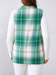 Calvaya Plus Size Plaid Sleeveless Casual Blazer Jacket For Autumn