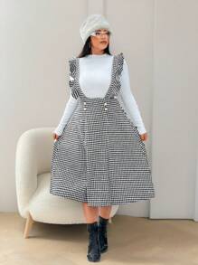 Celure Vestido de peto elegante de talla grande para mujer con estampado de pata de gallo y contraste de color