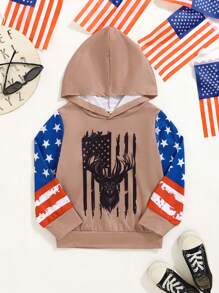 Young Boys Fashion Casual Printed Pattern Long Sleeve Hooded Pullover Sweatshirt - Multicolor - View 1