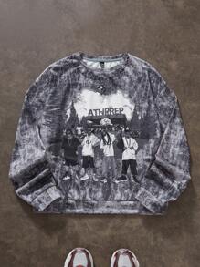 Manfinity VCAY Sudadera con capucha de manga larga y ajuste holgado con estampado digital para hombres