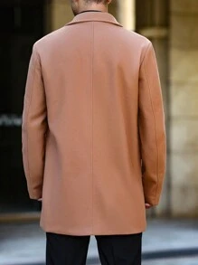 Manfinity Homme Men's Casual Solid Color Lapel Double-Breasted Coat, Autumn/Winter Going Out Warm Khaki Overcoat, For Friends, Husband, Boyfriend Gifts - Khaki - View 2