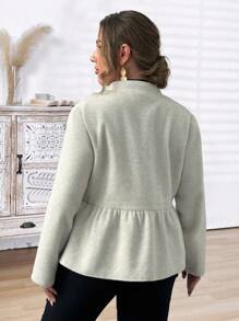 Plus Size Women's Single-Breasted Ruffled Hem Short Casual Jacket, Autumn/Winter Fall Cloth For Women - Light Grey - View 2