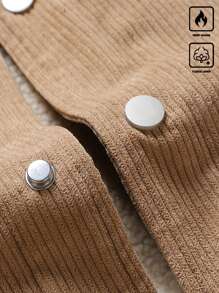 Manfinity Homme Men's Thermal Lined Corduroy Jacket, Khaki Zip-Up Cardigan Outwear, Warm Winter - Khaki - View 3