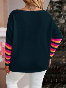 Calvaya Damen Große Größen V-Ausschnitt Herz Muster Strick Lässig Loose Pullover Pullover, für den Winter