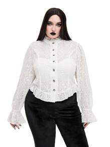 Whyspr Goth Punk Lace Elegant Retro Romantic Shirt With Gothic Punk Style, White - White - View 6