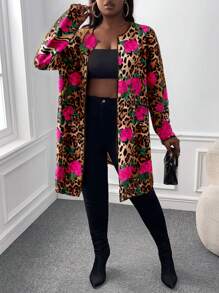 Slaydiva 大码休闲复古风满版印花夹克，秋冬 - 彩色 - 查看 4